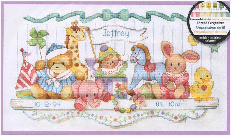 03729 Набор для вышивания крестом DIMENSIONS Toy Shelf Birth Record "Детская метрика. Полка с игрушками"