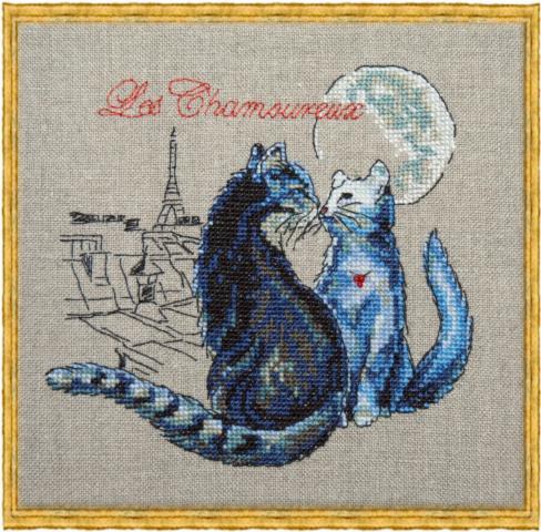 114 KA (Aida) Набор для вышивания крестом NIMUЁ Les Chamoureux "Пылкие коты" 
