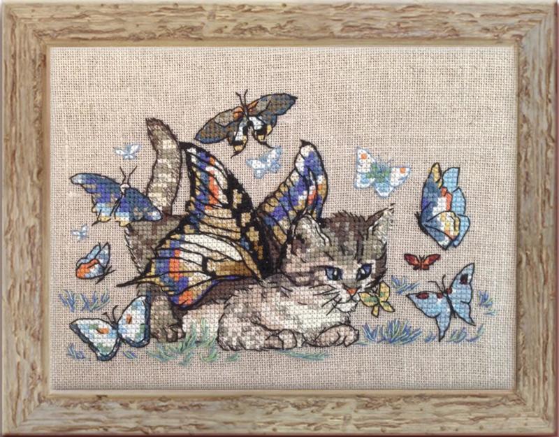 151 KA (Aida) Набор для вышивания крестом NIMUЁ Chapillon "Кот и бабочки"
