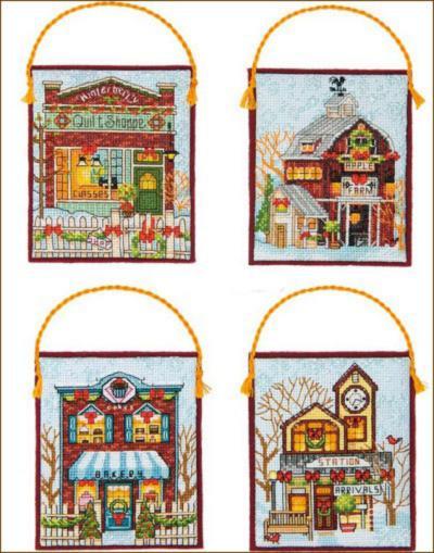 70-08954 Набор для вышивания крестом DIMENSIONS Winter Village Ornaments "Рождественские украшения - Зимнее село"