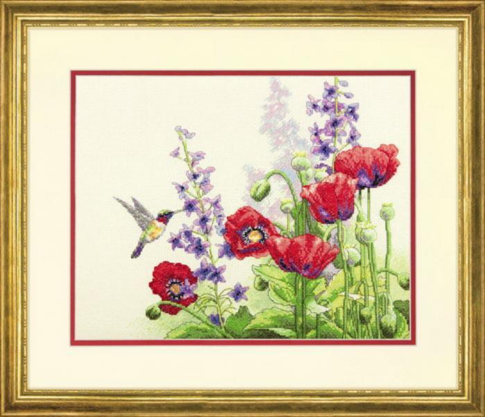 70-35344 Набор для вышивания крестом DIMENSIONS Hummingbird &amp; poppies "Колибри и маки"
