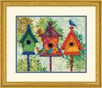 71-20088 Набор для вышивания подушки (гобелен) DIMENSIONS Colorful Birdhouses "Красочние домики" 