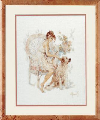 PN-0007951 Набор для вышивки крестом LanArte Girl in Chair with Dog "Девушка в кресле с собакой"