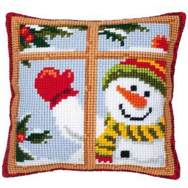 PN-0008519 Набор для вышивания крестом (подушка) Vervaco Happy Snowman "Веселый снеговик"