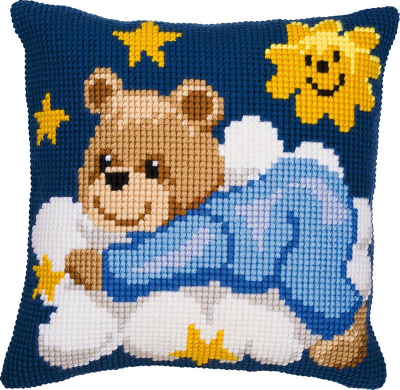 PN-0008573 Набор для вышивания крестом (подушка) Vervaco Blue Nightime Bear "Мишка в голубом на облачке"