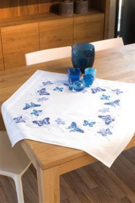 PN-0145088 Набор для вышивания крестом (скатерть) Vervaco Blue butterflies "Голубые бабочки"
