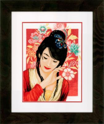 PN-0149999 Набор для вышивки крестом LanArte Asian Flower Girl "Азиатская девушка в цветах"