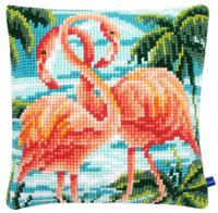 PN-0155019 Набор для вышивания крестом (подушка) Vervaco Flamingos "Фламинго"