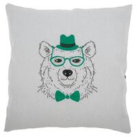 фото pn-0156059 набор для вышивания гладью (подушка) vervaco bear in green glasses "медведь в зеленых очках"