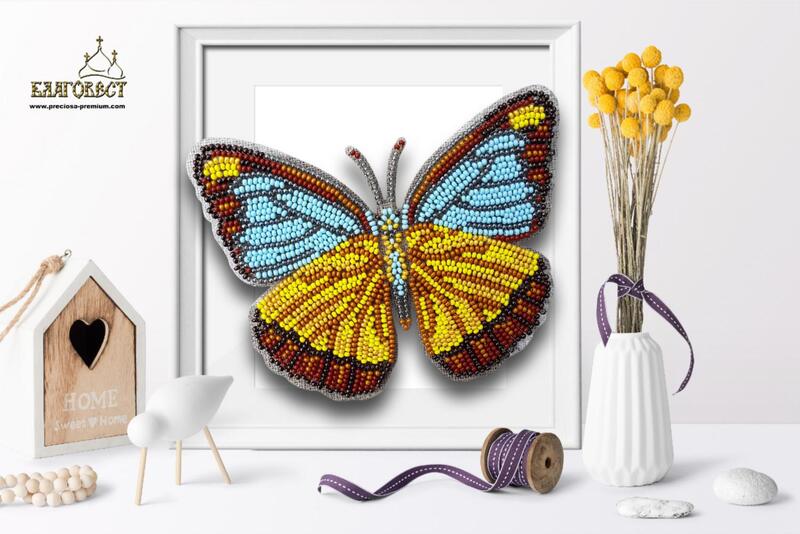Б-036 Набор для вышивки бисером на прозрачной основе "3-D Бабочка Appias Lyncida Vasava"
