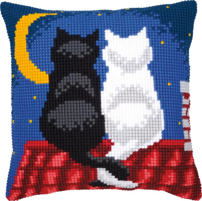 PN-0008598 Набор для вышивания крестом (подушка) Vervaco Cats in the night "Кошки в ночи"