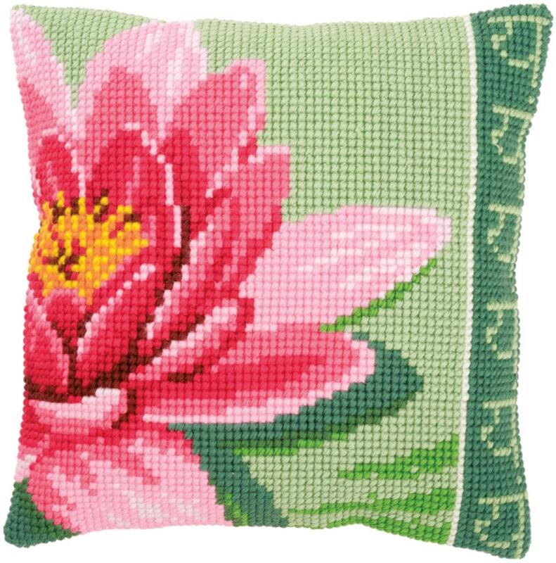 PN-0156008 Набор для вышивания крестом (подушка) Vervaco Pink lotus flower "Розовый цветок лотоса"