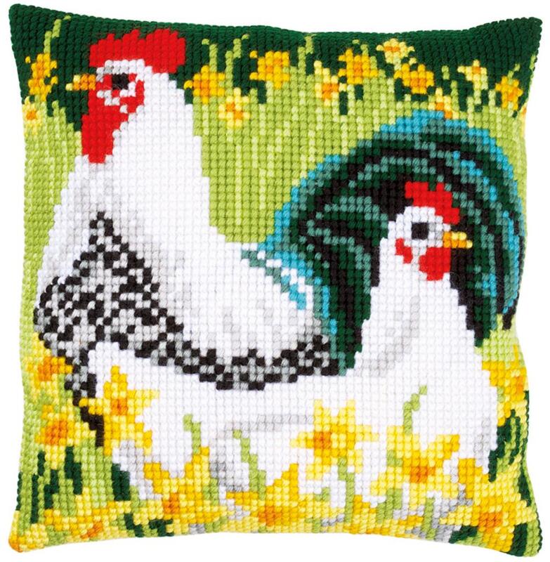 PN-0158006 Набор для вышивания крестом (подушка) Vervaco Chickens "Куры"