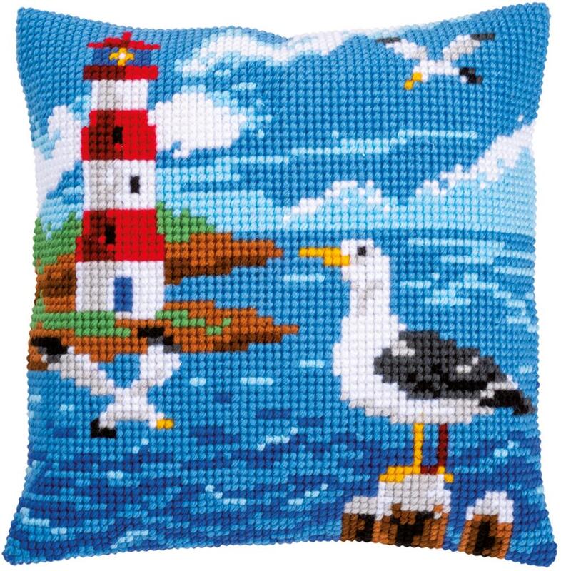 PN-0158364 Набор для вышивания несчётный крест (подушка) 40х40, Lighthouse and seagulls Vervaco