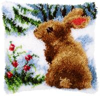 фото PN-0147712 Набор для вышивания ковровая техника Rabbit in the snow Кролик на снегу 40х40 (подушка)