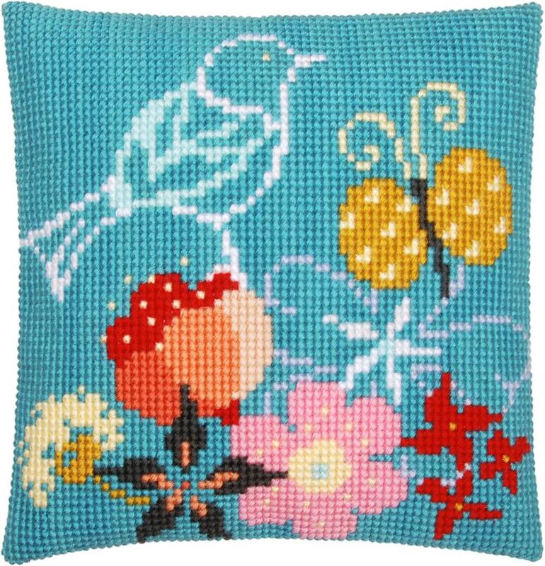 PN-0157118 Набор для вышивания крестом (подушка) Vervaco "Птица и бабочка"