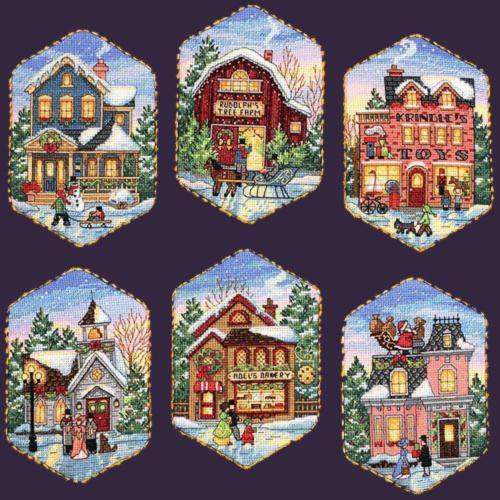08785 Набор для вышивания крестом DIMENSIONS Christmas Village Ornaments "Рождественские украшения - Деревня"