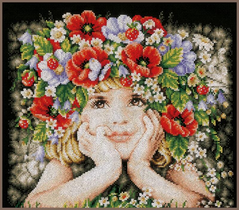 PN-0156698 Набор для вышивки крестом LanArte Girl with flowers "Девушка с цветами"