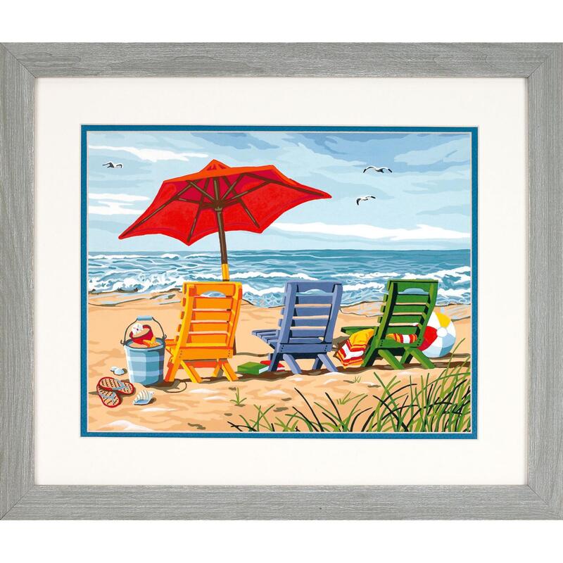 91316 Набір для малювання фарбами за номерами "Тріо шезлонгів на березі"